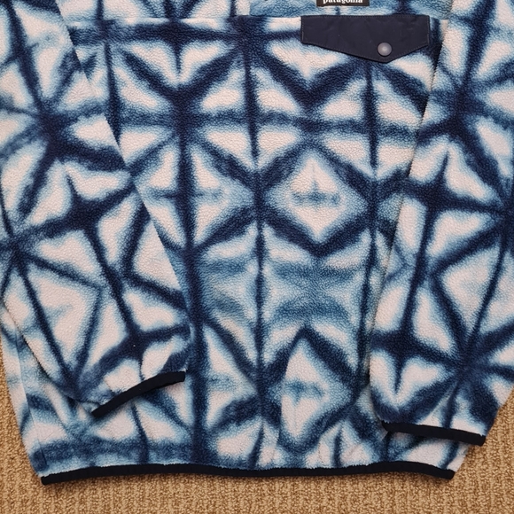 Patagonia Synchilla Snap-T Blue Diamond Shibori Tie Dye Fleece Pullover Womens S - Picture 7 of 15